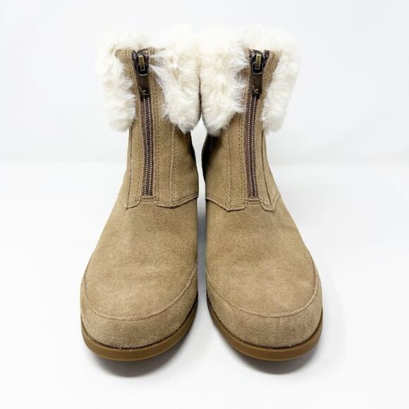 Koolaburra by Ugg Tan Suede Ankle Booties Women's Sz 10 Front Zip Faux Fir Trim - Picture 2 of 9